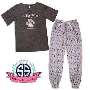SIMPLY SOUTHERN "My Dog Gets Me" Puppy Print Jogger Pajama Set NWT S-L